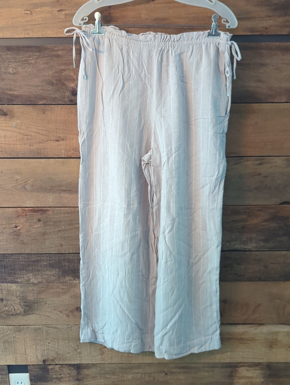 NVLT Light Beige With White Stripes Wide-Leg Drawstring Pants